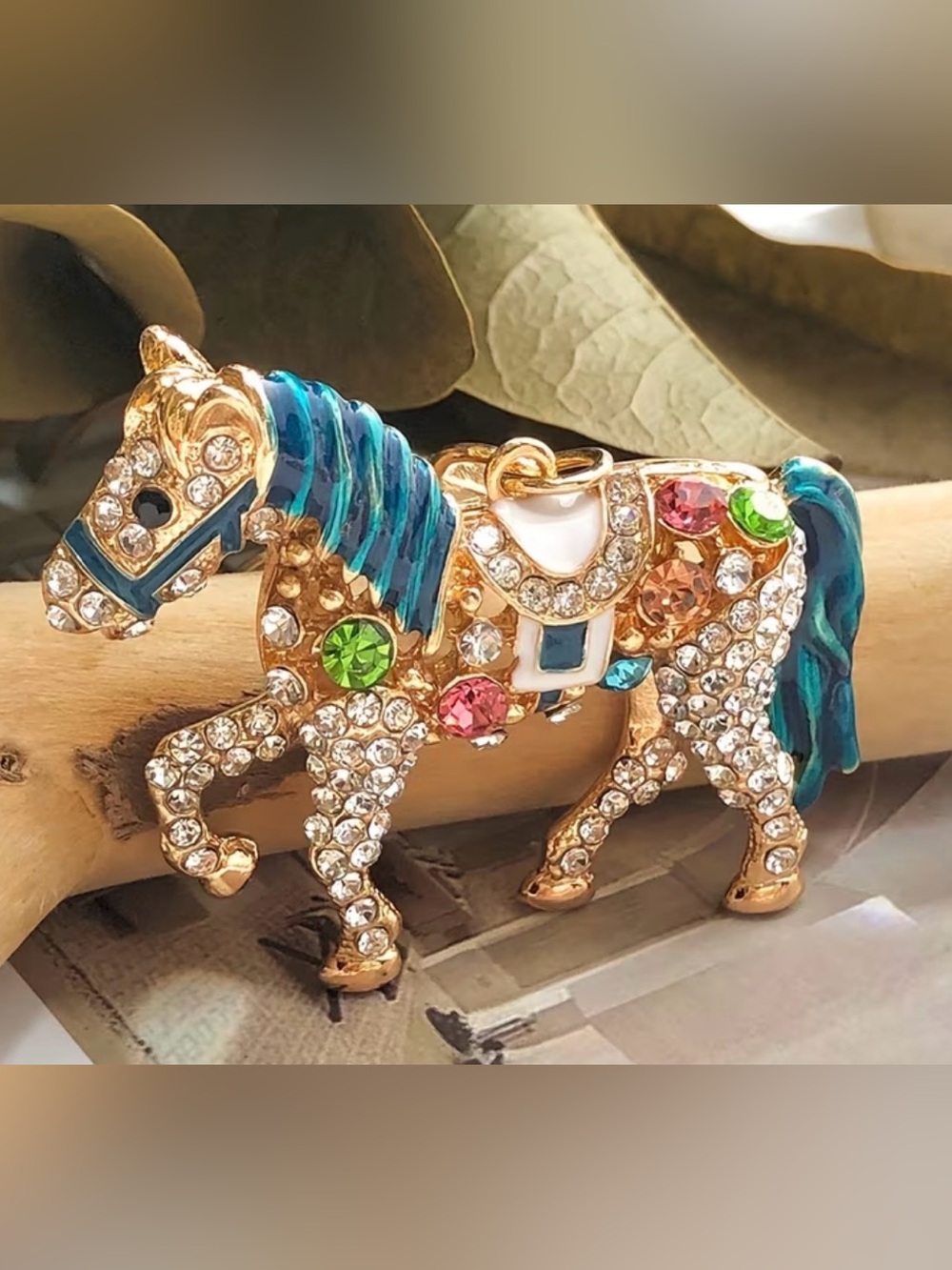 Western Bag Charm Rhinestone Horse Bag Charm Blue